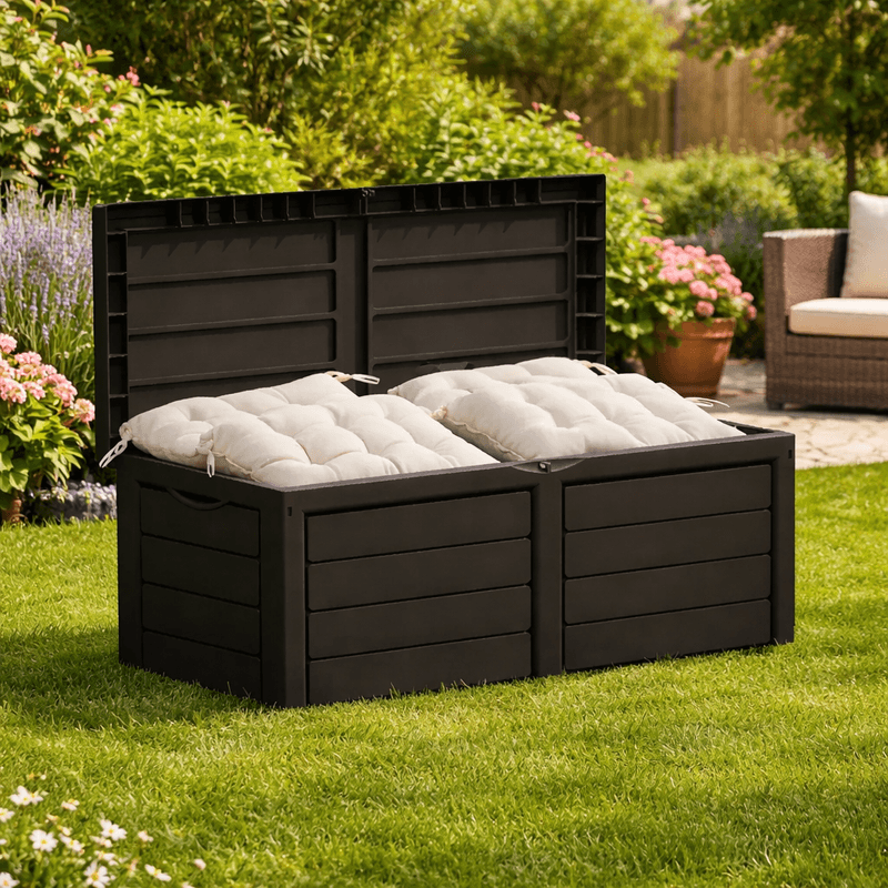 Casa si Gradina - Gradina si terasa - Mobilier exterior - Dulapuri si lazi depozitare exterior - Cutie depozitare gradina 320 l, pentru perne si accesorii, 119x52x53 cm, negru - Infinity.ro
