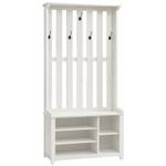 Casa si Gradina - Mobilier - Organizare si depozitare - Cuiere - Cuier pentru hol cu banca, raft pantofi si 7 carlige duble, 81x35x180 cm, alb rustic - Infinity.ro