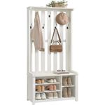 Casa si Gradina - Mobilier - Organizare si depozitare - Cuiere - Cuier pentru hol cu banca, raft pantofi si 7 carlige duble, 81x35x180 cm, alb rustic - Infinity.ro