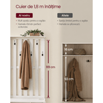 Casa si Gradina - Mobilier - Organizare si depozitare - Cuiere - Cuier pentru hol cu banca, raft pantofi si 7 carlige duble, 81x35x180 cm, alb rustic - Infinity.ro