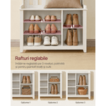 Casa si Gradina - Mobilier - Organizare si depozitare - Cuiere - Cuier pentru hol cu banca, raft pantofi si 7 carlige duble, 81x35x180 cm, alb rustic - Infinity.ro
