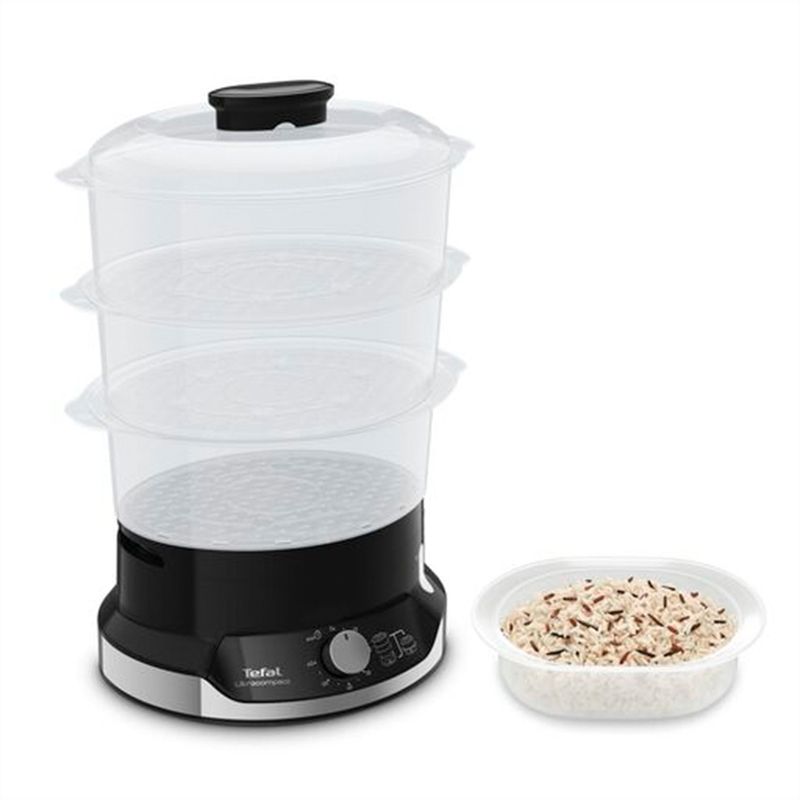 Electronice si Electrocasnice - Electrocasnice bucatarie - Aparate de gatit & desert - Aparate de gatit cu aburi - Aparat de gatit cu aburi Tefal Ultracompact Steam Cooker VC204810, 3 vase, cronometru manual, 1 accesoriu, 9 L, negru - Infinity.ro