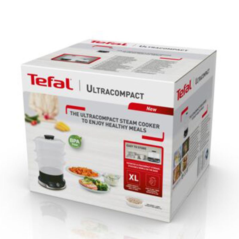 Electronice si Electrocasnice - Electrocasnice bucatarie - Aparate de gatit & desert - Aparate de gatit cu aburi - Aparat de gatit cu aburi Tefal Ultracompact Steam Cooker VC204810, 3 vase, cronometru manual, 1 accesoriu, 9 L, negru - Infinity.ro