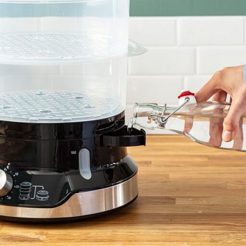 Electronice si Electrocasnice - Electrocasnice bucatarie - Aparate de gatit & desert - Aparate de gatit cu aburi - Aparat de gatit cu aburi Tefal Ultracompact Steam Cooker VC204810, 3 vase, cronometru manual, 1 accesoriu, 9 L, negru - Infinity.ro