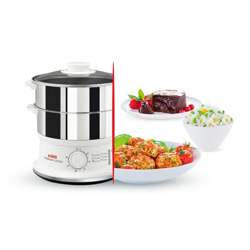 Electronice si Electrocasnice - Electrocasnice bucatarie - Aparate de gatit & desert - Aparate de gatit cu aburi - Aparat de gatit cu aburi Tefal Convenient Series VC145130, 2 vase, cronometru mecanic, 2 accesorii, 6 L, inox, alb - Infinity.ro