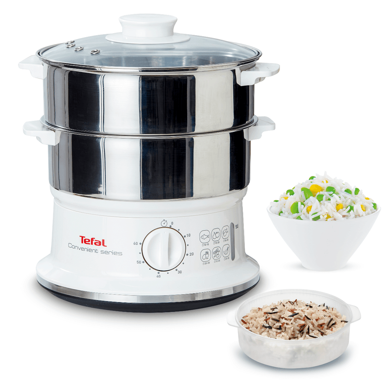 Electronice si Electrocasnice - Electrocasnice bucatarie - Aparate de gatit & desert - Aparate de gatit cu aburi - Aparat de gatit cu aburi Tefal Convenient Series VC145130, 2 vase, cronometru mecanic, 2 accesorii, 6 L, inox, alb - Infinity.ro