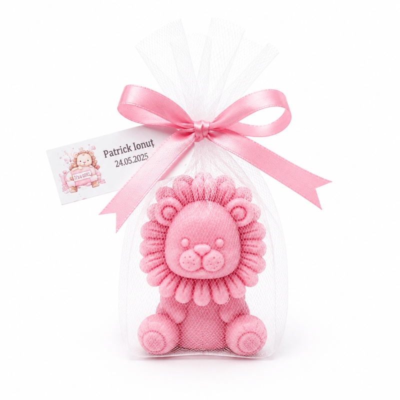 Market - Cadouri - Cadouri personalizate - Set de 10 marturii pentru botez, model Leu, culoare roz - Infinity.ro