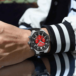 Fashion, accesorii si bijuterii - Barbati - Bijuterii barbati - Ceasuri barbati - Ceas barbatesc Curren 8489 cronograf negru-rosu cu curea din silicon si afisare data - Infinity.ro