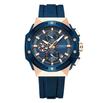 Fashion, accesorii si bijuterii - Barbati - Bijuterii barbati - Ceasuri barbati - Ceas Barbati Curren 8462 Albastru cu Accente Rose Gold, Cronograf Quartz, Curea Silicon, 3ATM - Infinity.ro