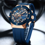 Fashion, accesorii si bijuterii - Barbati - Bijuterii barbati - Ceasuri barbati - Ceas Barbati Curren 8462 Albastru cu Accente Rose Gold, Cronograf Quartz, Curea Silicon, 3ATM - Infinity.ro