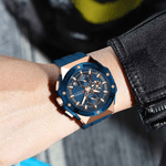 Fashion, accesorii si bijuterii - Barbati - Bijuterii barbati - Ceasuri barbati - Ceas Barbati Curren 8462 Albastru cu Accente Rose Gold, Cronograf Quartz, Curea Silicon, 3ATM - Infinity.ro