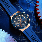 Fashion, accesorii si bijuterii - Barbati - Bijuterii barbati - Ceasuri barbati - Ceas Barbati Curren 8462 Albastru cu Accente Rose Gold, Cronograf Quartz, Curea Silicon, 3ATM - Infinity.ro