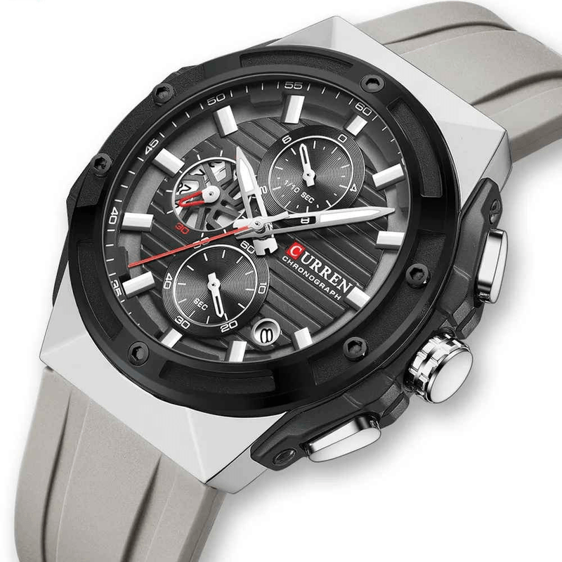 Fashion, accesorii si bijuterii - Barbati - Bijuterii barbati - Ceasuri barbati - Ceas Barbati Curren 8462 Gri Antracit, Cronograf Quartz, Curea Silicon Gri, Design Sport Modern - Infinity.ro