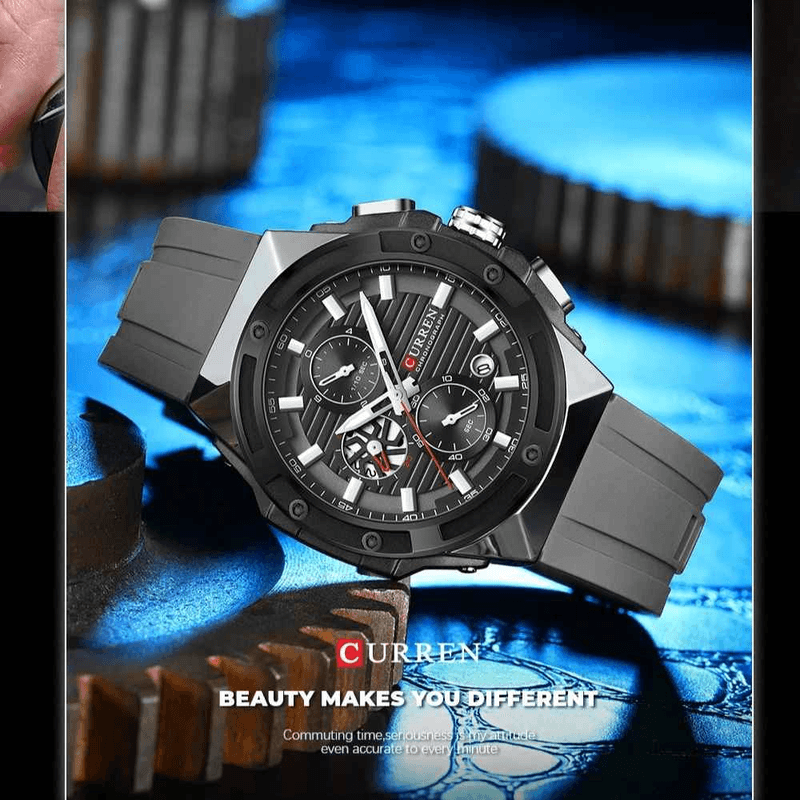 Fashion, accesorii si bijuterii - Barbati - Bijuterii barbati - Ceasuri barbati - Ceas Barbati Curren 8462 Gri Antracit, Cronograf Quartz, Curea Silicon Gri, Design Sport Modern - Infinity.ro