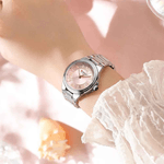 Fashion, accesorii si bijuterii - Femei - Bijuterii femei - Ceasuri femei - Ceas dama Curren C9061L argintiu cu cadran roz, cifre romane si bratara din otel inoxidabil - Infinity.ro