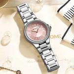 Fashion, accesorii si bijuterii - Femei - Bijuterii femei - Ceasuri femei - Ceas dama Curren C9061L argintiu cu cadran roz, cifre romane si bratara din otel inoxidabil - Infinity.ro