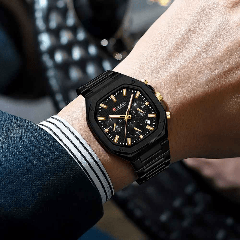 Fashion, accesorii si bijuterii - Barbati - Bijuterii barbati - Ceasuri barbati - Ceas Barbati Curren 8459 Negru Mat cu Bratara Metalica, Cronograf Quartz si Afisare Data. - Infinity.ro
