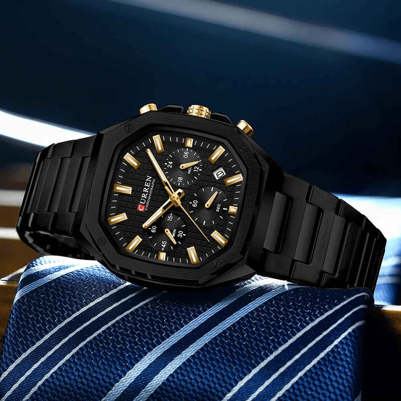 Fashion, accesorii si bijuterii - Barbati - Bijuterii barbati - Ceasuri barbati - Ceas Barbati Curren 8459 Negru Mat cu Bratara Metalica, Cronograf Quartz si Afisare Data. - Infinity.ro