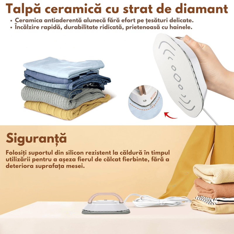 Electronice si Electrocasnice - Ingrijirea tesaturilor - Fiare de calcat - Fier de calcat mini Portabil, Ideal pentru calatorii, Dasbo®, Compact si Usor, cu tensiune universala 100-240V - Infinity.ro