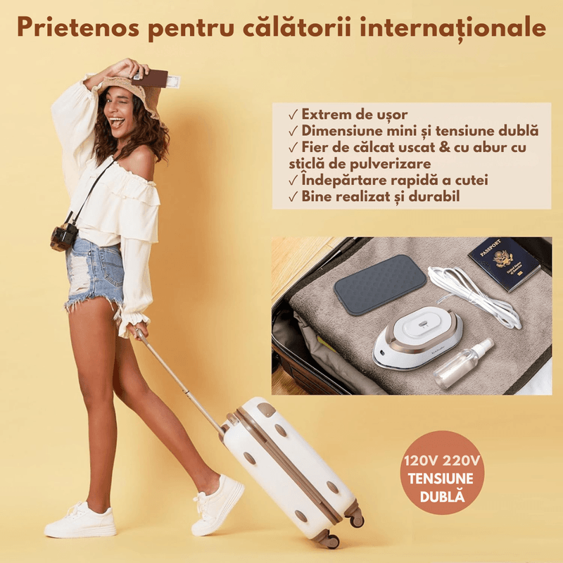 Electronice si Electrocasnice - Ingrijirea tesaturilor - Fiare de calcat - Fier de calcat mini Portabil, Ideal pentru calatorii, Dasbo®, Compact si Usor, cu tensiune universala 100-240V - Infinity.ro