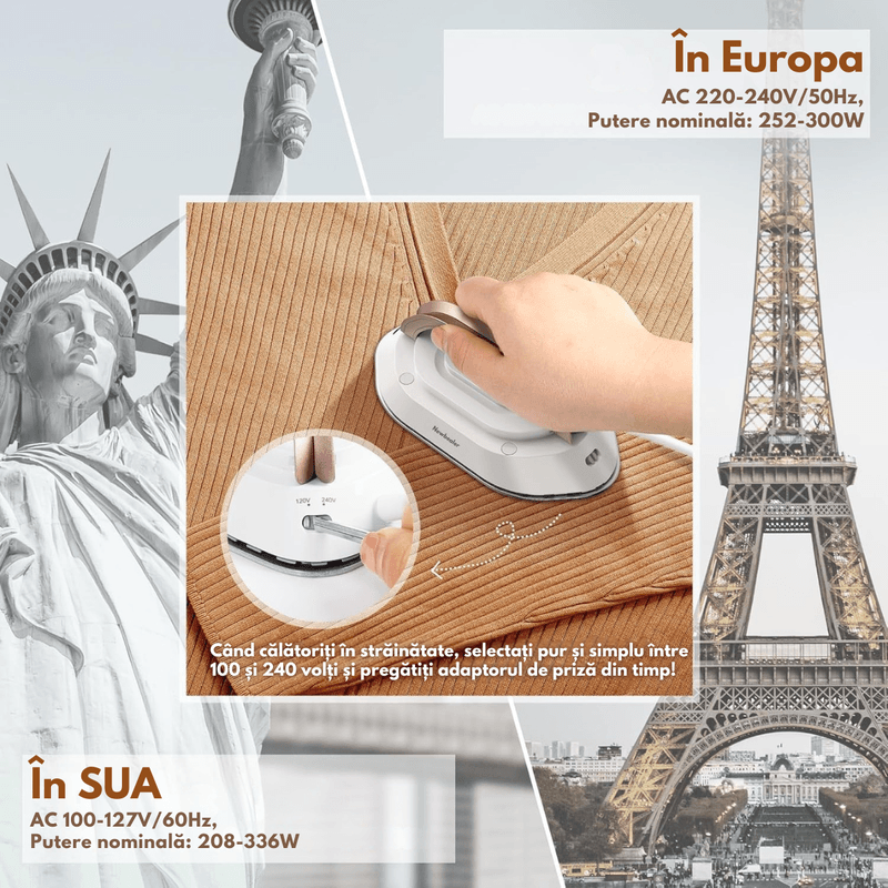 Electronice si Electrocasnice - Ingrijirea tesaturilor - Fiare de calcat - Fier de calcat mini Portabil, Ideal pentru calatorii, Dasbo®, Compact si Usor, cu tensiune universala 100-240V - Infinity.ro