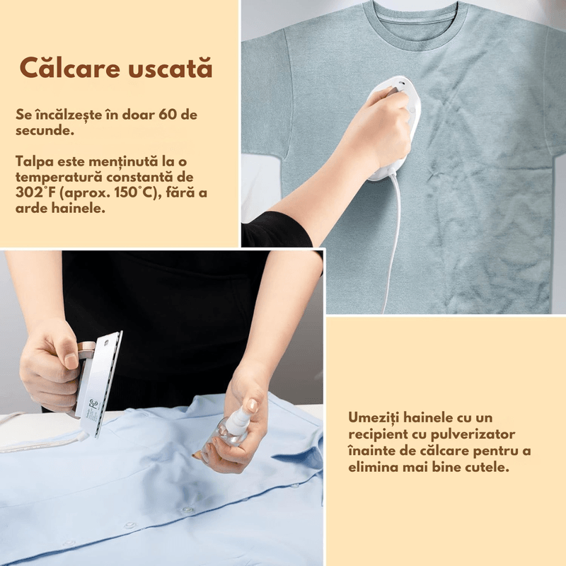 Electronice si Electrocasnice - Ingrijirea tesaturilor - Fiare de calcat - Fier de calcat mini Portabil, Ideal pentru calatorii, Dasbo®, Compact si Usor, cu tensiune universala 100-240V - Infinity.ro