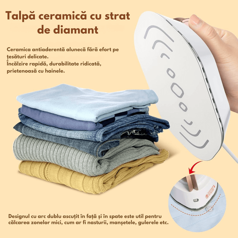Electronice si Electrocasnice - Ingrijirea tesaturilor - Fiare de calcat - Fier de calcat mini Portabil, Ideal pentru calatorii, Dasbo®, Compact si Usor, cu tensiune universala 100-240V - Infinity.ro