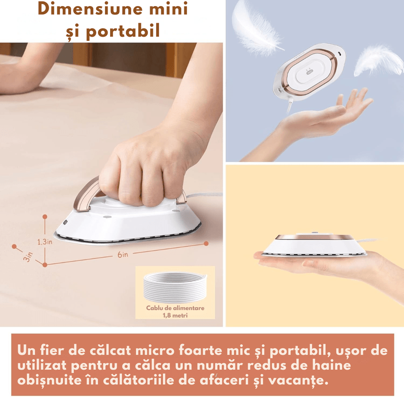 Electronice si Electrocasnice - Ingrijirea tesaturilor - Fiare de calcat - Fier de calcat mini Portabil, Ideal pentru calatorii, Dasbo®, Compact si Usor, cu tensiune universala 100-240V - Infinity.ro