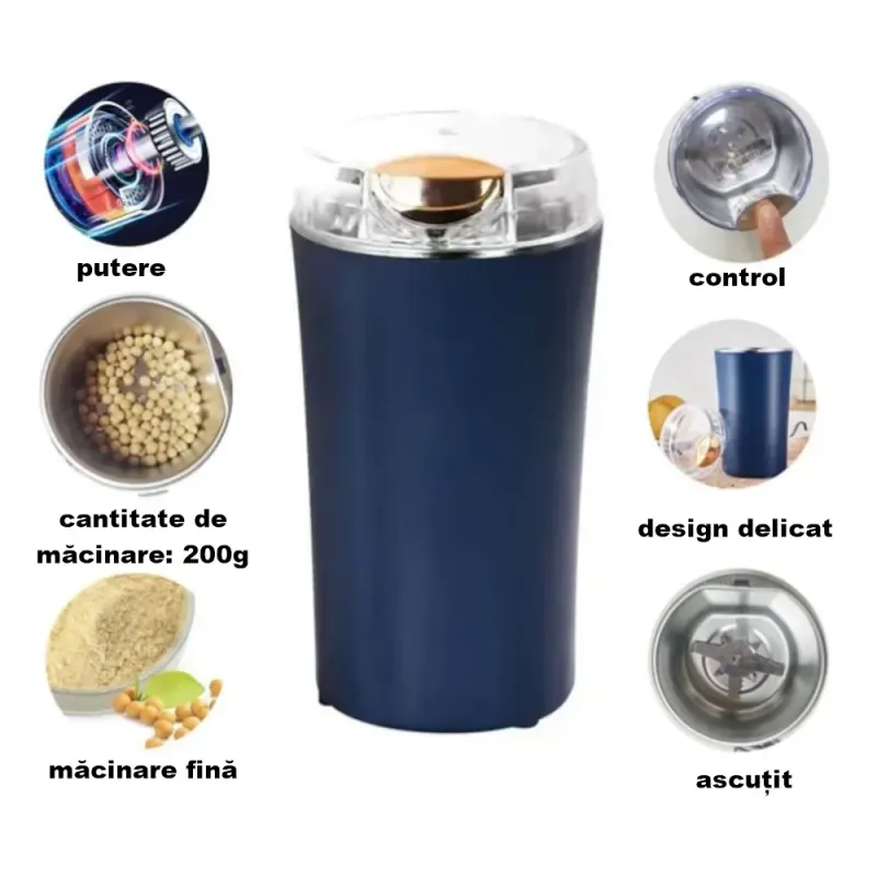 Electronice si Electrocasnice - Electrocasnice bucatarie - Preparare bauturi - Rasnite - Rasnita electrica multifunctionala 300W pentru cafea, condimente, seminte si ierburi uscate, cu lame din otel inoxidabil - Infinity.ro