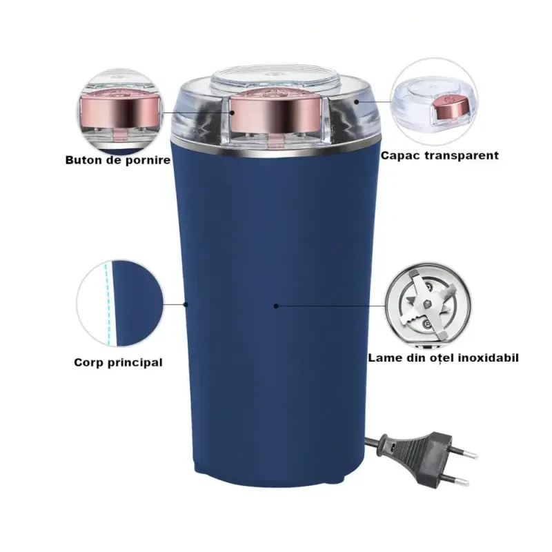 Electronice si Electrocasnice - Electrocasnice bucatarie - Preparare bauturi - Rasnite - Rasnita electrica multifunctionala 300W pentru cafea, condimente, seminte si ierburi uscate, cu lame din otel inoxidabil - Infinity.ro