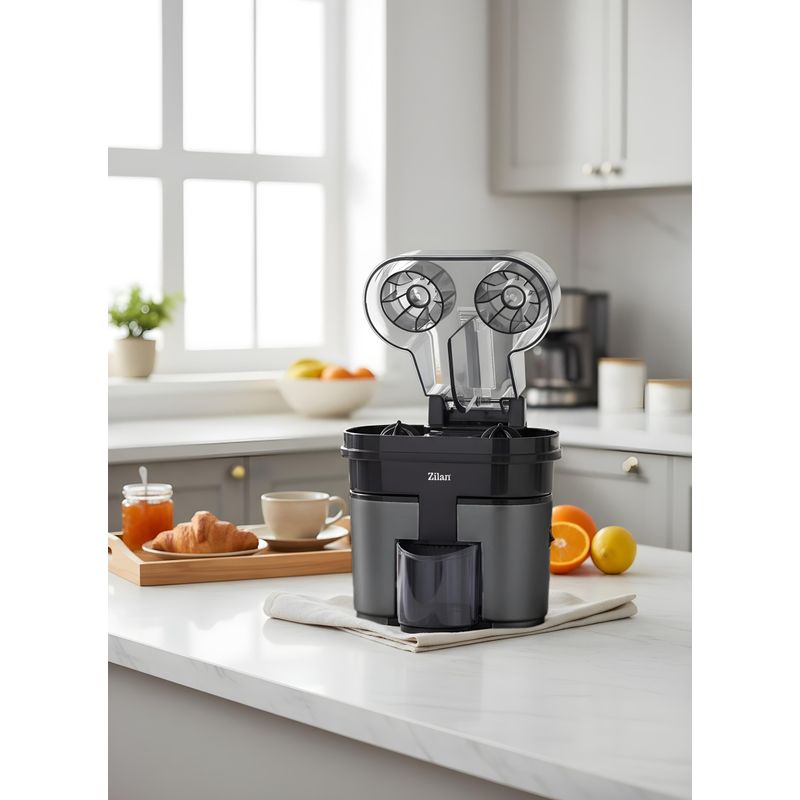 Electronice si Electrocasnice - Electrocasnice bucatarie - Preparare bauturi - Storcatoare de fructe - Storcator Citrice Electric cu 2 conuri ZILAN ZLN1156, Lama integrata in capac, Sistem de siguranta, Stoarcere rapida,90W - Infinity.ro