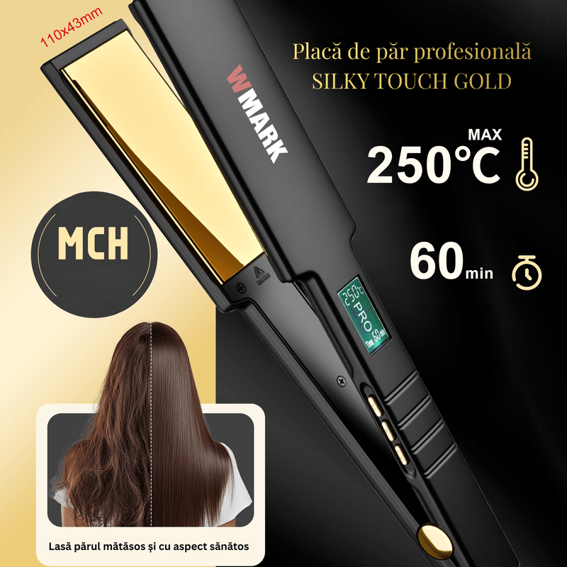 Ingrijire personala si Cosmetice - Aparate & accesorii ingrijire personala - Hair styling - Placi de indreptat parul - Placa de indreptat parul profesionala BIRAI SILKY TOUCH GOLD, Placi late de Nano-Titan - Infinity.ro