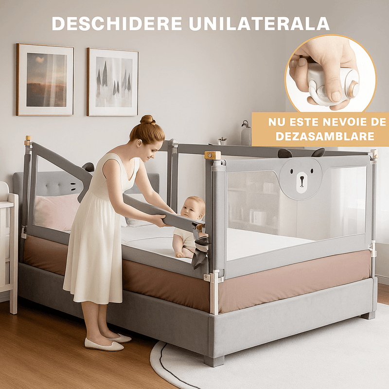 Casa si Gradina - Mobilier - Mobilier copii - Sisteme de siguranta - Set 3 Bariere Siguranta Pat Gri 2x200cm + 1x140cm, Inaltime Reglabila 68-98cm - Infinity.ro