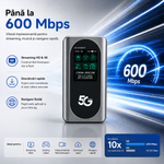 PC, gaming si accesorii - Retelistica - Wireless - Routere Wireless - Router Portabil 5G ambrasmart Dual-Band Wi-Fi 600 Mbps, SIM, VPN, Baterie 4400 mAh, Gri - Infinity.ro