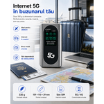 PC, gaming si accesorii - Retelistica - Wireless - Routere Wireless - Router Portabil 5G ambrasmart Dual-Band Wi-Fi 600 Mbps, SIM, VPN, Baterie 4400 mAh, Gri - Infinity.ro