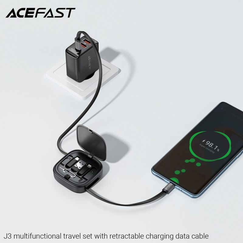 Laptop, Telefoane si Tablete - Telefoane mobile si accesorii - Accesorii Telefoane - Cabluri si adaptoare telefoane - Acefast - Data Cable (J3) - Travel Set with Retractable Cable 2x USB-C, USB, Lightning, Micro-USB, TF, 60W, 3A, 0.95m - Black - Infinity.ro