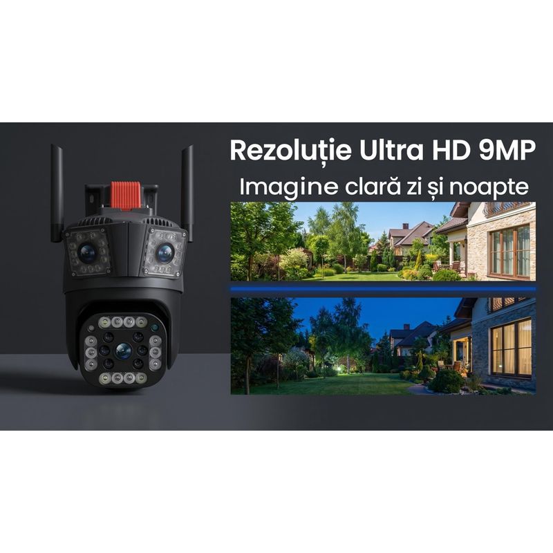 Casa si Gradina - Electrice - Smart Home - Camere de supraveghere - Camera de Supraveghere 4G LTE cu Cartela SIM, 9MP Ultra HD, 3 Lentile - Infinity.ro