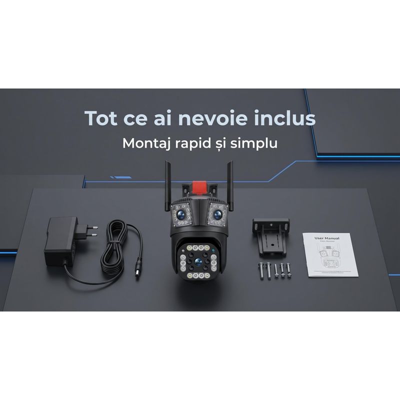 Casa si Gradina - Electrice - Smart Home - Camere de supraveghere - Camera de Supraveghere 4G LTE cu Cartela SIM, 9MP Ultra HD, 3 Lentile - Infinity.ro