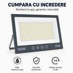 Casa si Gradina - Corpuri si surse de iluminat - Iluminat comercial si industrial - Proiectoare si lampi de lucru - Proiector cu LED-uri de 150W, 15000LM, pentru exterior sau interior, IP66, din sticla mata anti-orbire - Infinity.ro