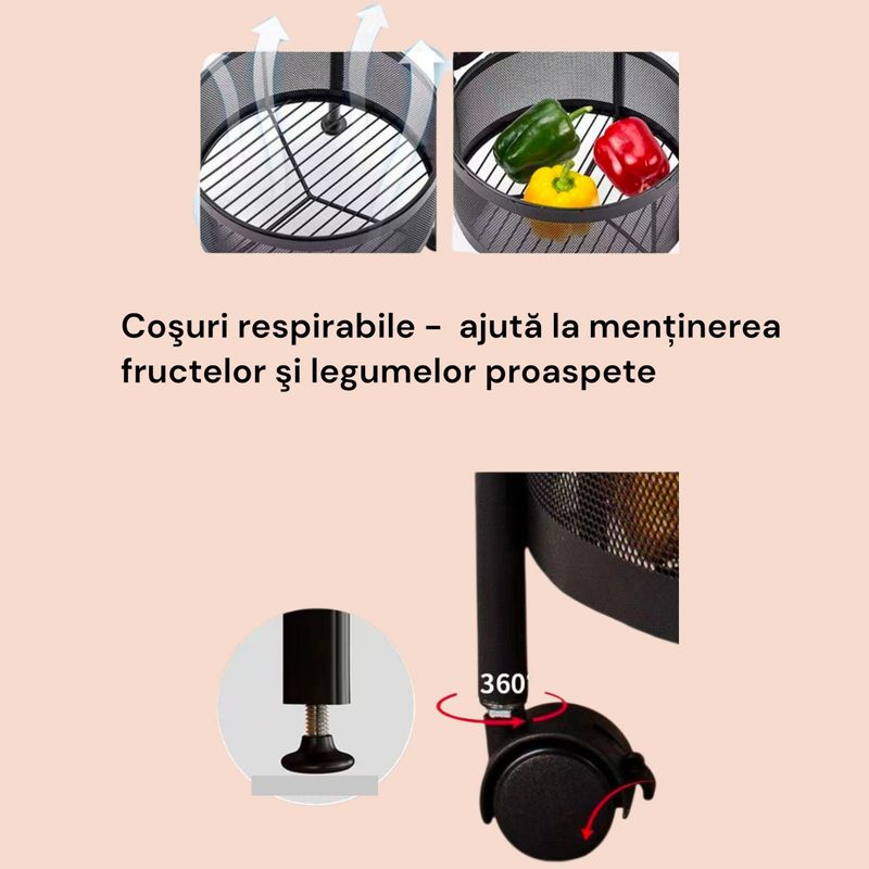 Casa si Gradina - Mobilier - Biblioteci si rafturi - Etajere - Organizator mobil de bucatarie cu patru cosuri rotative pentru depozitarea fructelor si legumelor, negru - Infinity.ro