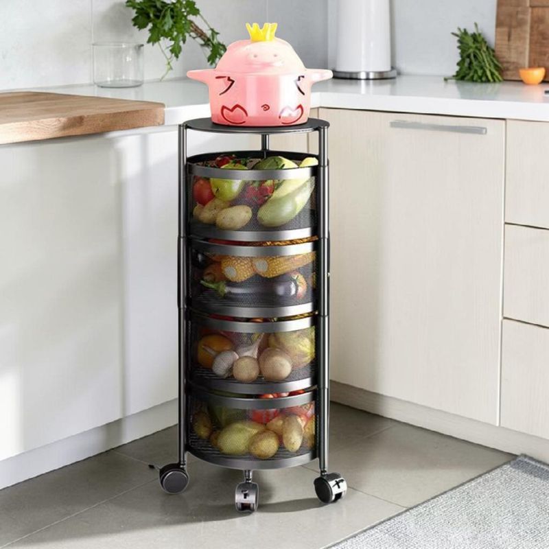 Casa si Gradina - Mobilier - Biblioteci si rafturi - Etajere - Organizator mobil de bucatarie cu patru cosuri rotative pentru depozitarea fructelor si legumelor, negru - Infinity.ro