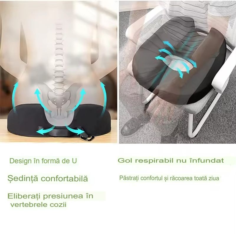 Casa si Gradina - Textile si covoare - Perne si pilote - Perne - Perna ortopedica pentru sezut din spuma cu memorie 4D, QFC-077 Arvada ErgoSupport, forma U - Infinity.ro