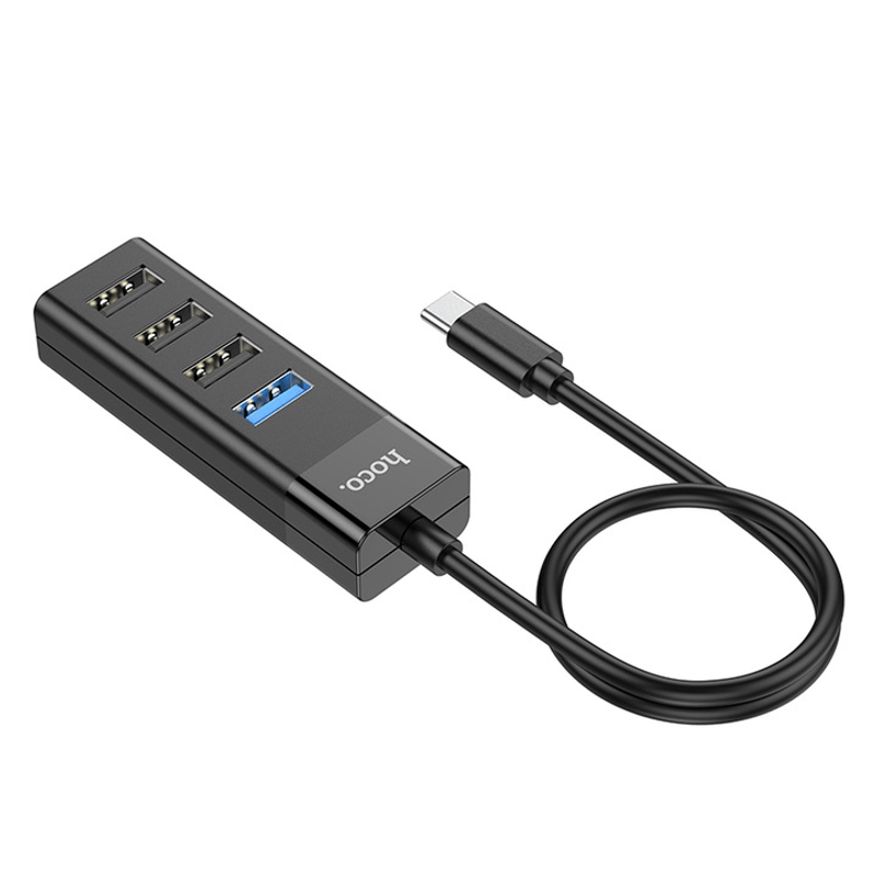 PC, gaming si accesorii - Retelistica - Hub-uri - Hub USB 3.0 Type-C 4 in 1 Adaptor Convertor Hoco HB25 Easy Mix High Speed OTG 1Tb - Negru - Infinity.ro