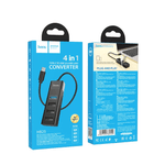 PC, gaming si accesorii - Retelistica - Hub-uri - Hub USB 3.0 Type-C 4 in 1 Adaptor Convertor Hoco HB25 Easy Mix High Speed OTG 1Tb - Negru - Infinity.ro