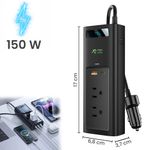 Auto si Moto - Reparatii si depanare - Invertoare auto - Invertor auto/Incarcator pentru masina, GlowforHome, 1 Port USB A, 1 Port Type-C, USB, 220V, AC, 12V, Negru - Infinity.ro