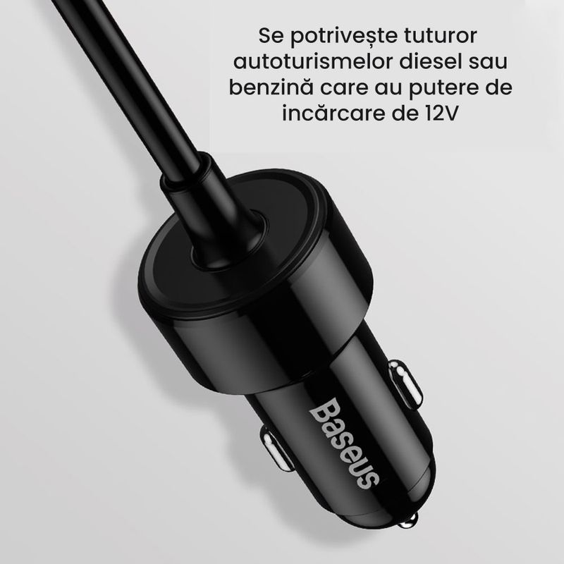 Auto si Moto - Reparatii si depanare - Invertoare auto - Invertor auto/Incarcator pentru masina, GlowforHome, 1 Port USB A, 1 Port Type-C, USB, 220V, AC, 12V, Negru - Infinity.ro