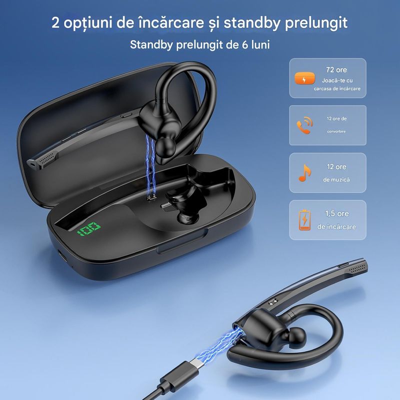 TV, Audio-Video si Foto - Portabile audio - Casti audio - Casca Bluetooth New Bee M54, Autonomie 60 ore, Anulare zgomot, Multipoint, Albastru - Infinity.ro