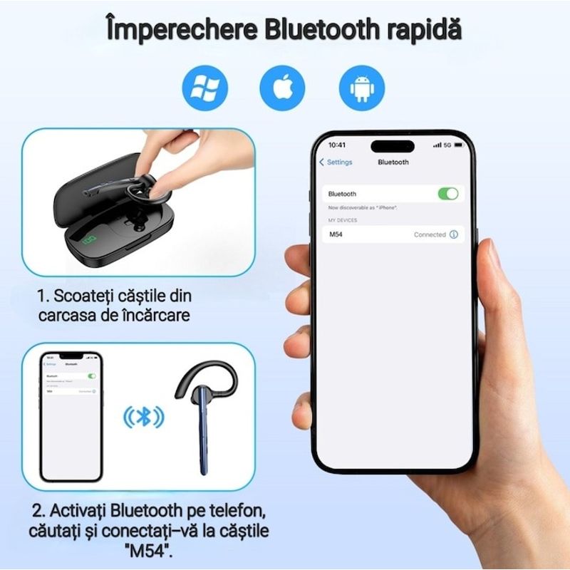 TV, Audio-Video si Foto - Portabile audio - Casti audio - Casca Bluetooth New Bee M54, Autonomie 60 ore, Anulare zgomot, Multipoint, Albastru - Infinity.ro