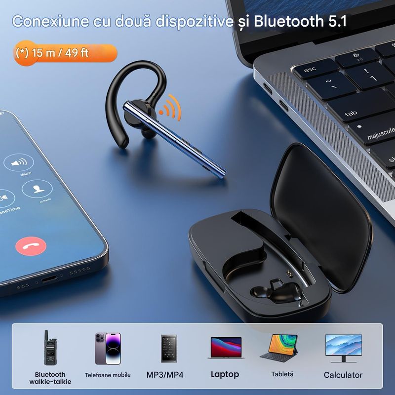 TV, Audio-Video si Foto - Portabile audio - Casti audio - Casca Bluetooth New Bee M54, Autonomie 60 ore, Anulare zgomot, Multipoint, Albastru - Infinity.ro