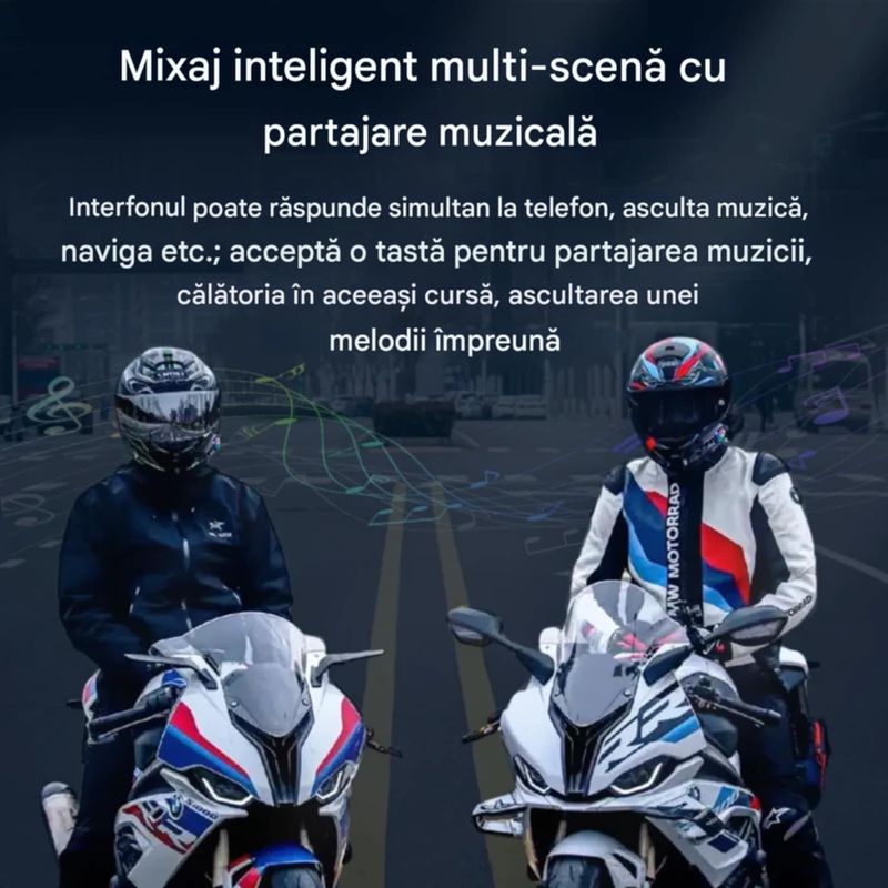 TV, Audio-Video si Foto - Portabile audio - Casti audio - Casca Bluetooth Moto CerCip Y12 Pro, Intercom pentru 2 persoane, Autonomie 20 ore, Rezistenta la apa, Anulare zgomot - Infinity.ro
